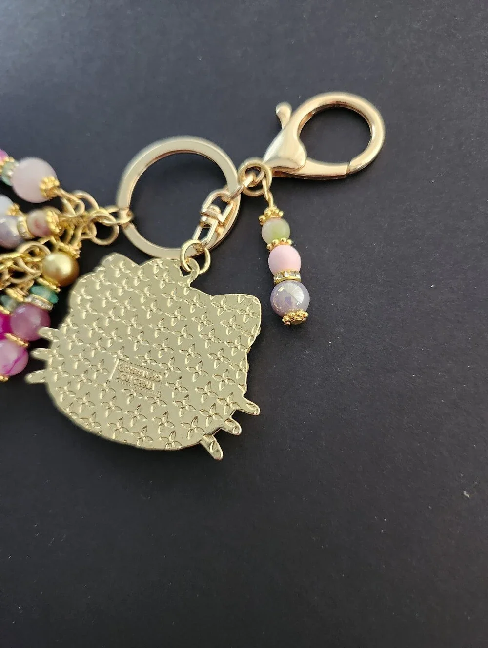 Hello Kitty Purse Charm or Keychain Dolomite Jasper Rose Quartz Handcrafted